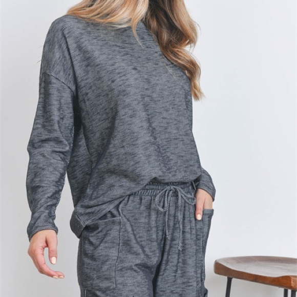 Cotten Blend Winter Pajama shorts set charcoal made in USA - Picture 5 of 8